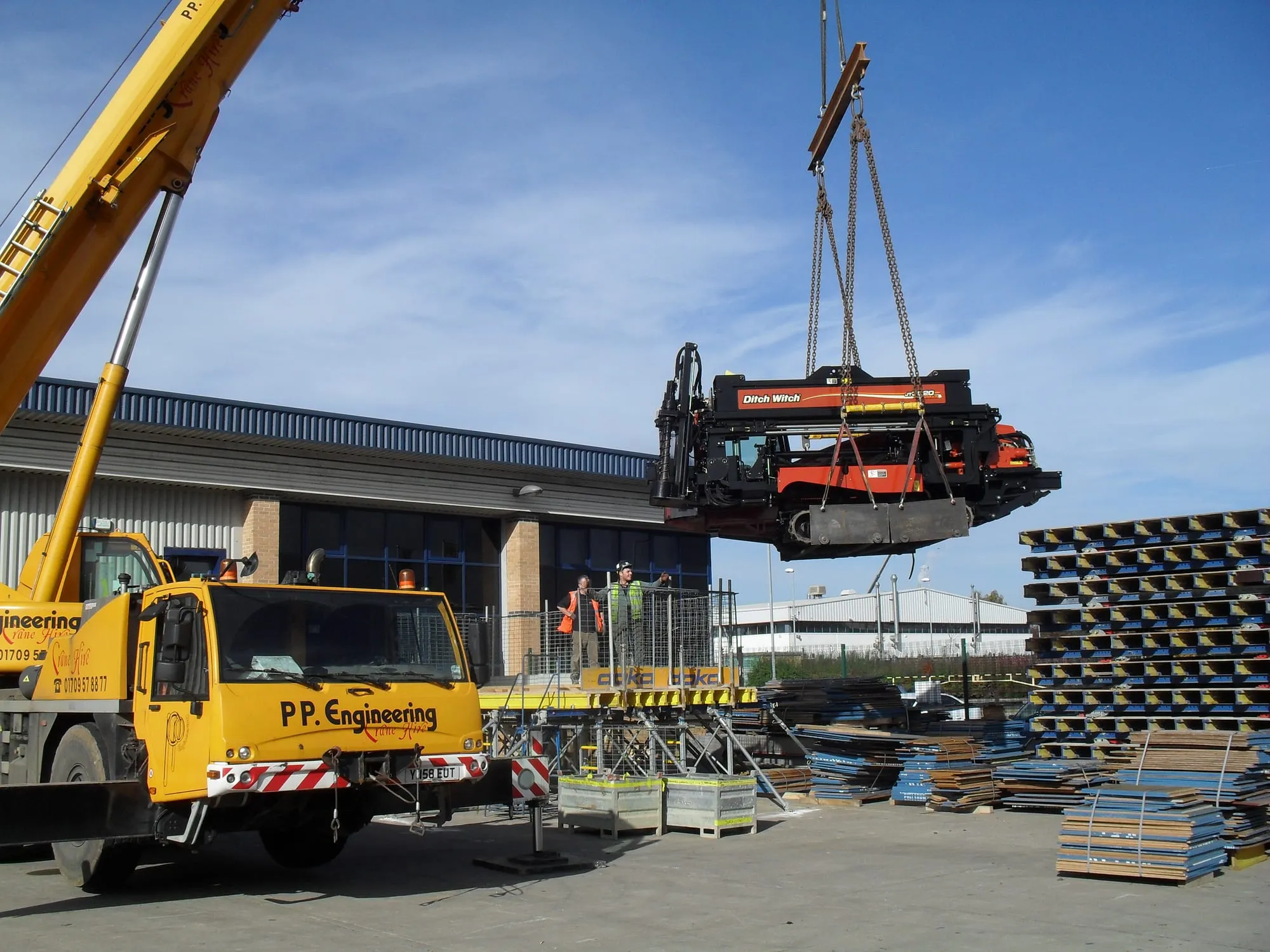 A directional drilling rig set up for a road crossing