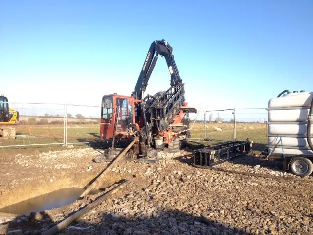 The S.W.Directional Drilling JT100 rig drilling one of the harder cross-carriageway installations on the M5 smart motorway scheme